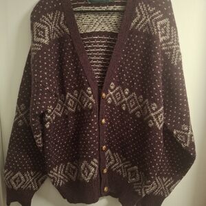 American Eagle Outfitters Maroon and Cream Cardigan